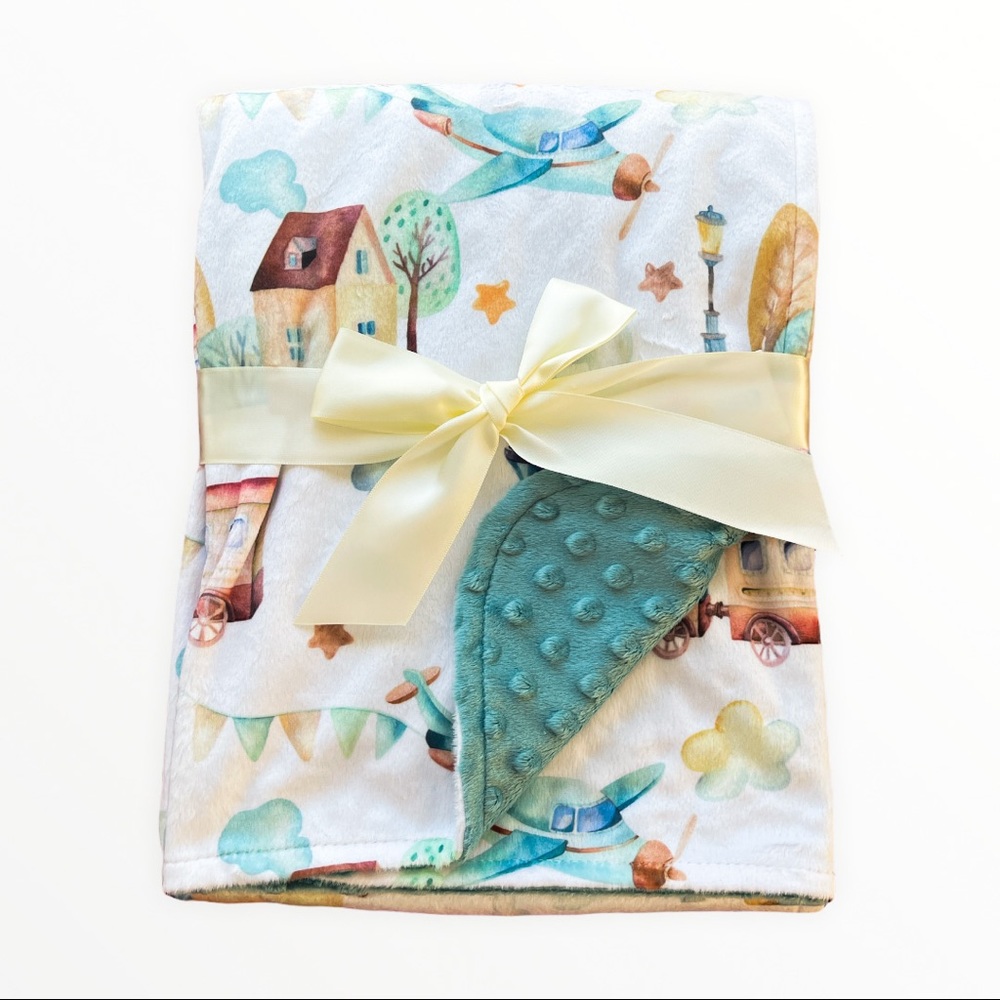 Baby/toddler minky blanket airplane and trains